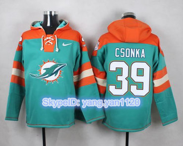 Nike Dolphins #39 Larry Csonka Aqua Green Player Pullover NFL Hoodie