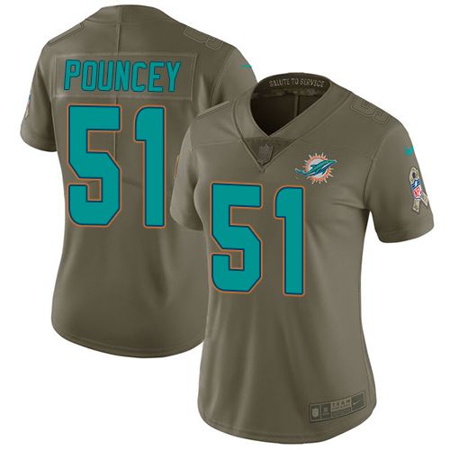 Nike Dolphins #51 Mike Pouncey Olive Women's Stitched NFL Limited 2017 Salute to Service Jersey Nike Dolphins #51 Mike Pouncey Olive Women's Stitched NFL Limited 2017 Salute to Service Jersey