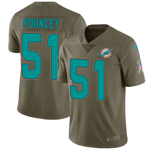 Nike Dolphins #51 Mike Pouncey Olive Youth Stitched NFL Limited 2017 Salute to Service Jersey