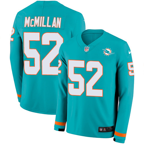 Nike Dolphins #52 Raekwon McMillan Aqua Green Team Color Men's Stitched NFL Limited Therma Long Sleeve Jersey Nike Dolphins #52 Raekwon McMillan Aqua Green Team Color Men's Stitched NFL Limited Therma Long Sleeve Jersey
