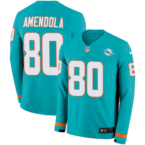 Nike Dolphins #80 Danny Amendola Aqua Green Team Color Men's Stitched NFL Limited Therma Long Sleeve Jersey Nike Dolphins #80 Danny Amendola Aqua Green Team Color Men's Stitched NFL Limited Therma Long Sleeve Jersey
