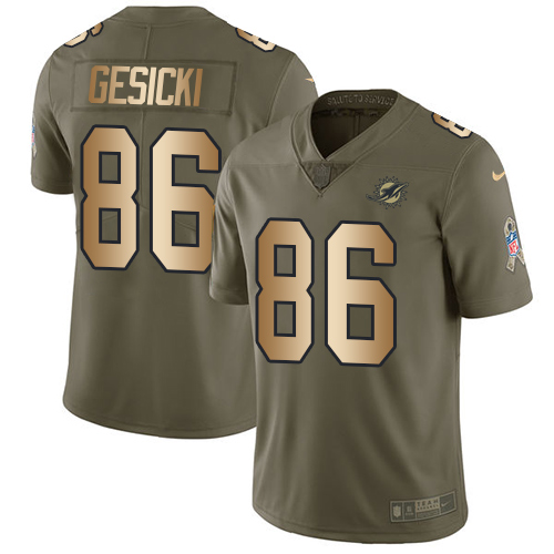 Nike Dolphins #86 Mike Gesicki Olive Gold Men's Stitched NFL Limited 2017 Salute To Service Jersey