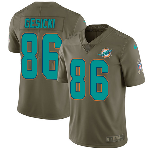 Nike Dolphins #86 Mike Gesicki Olive Men's Stitched NFL Limited 2017 Salute To Service Jersey