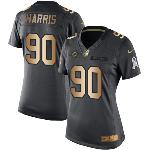 Nike Dolphins #90 Charles Harris Black Women's Stitched NFL Limited Gold Salute to Service Jersey