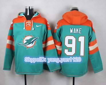 Nike Dolphins #91 Cameron Wake Aqua Green Player Pullover NFL Hoodie Nike Dolphins #91 Cameron Wake Aqua Green Player Pullover NFL Hoodie