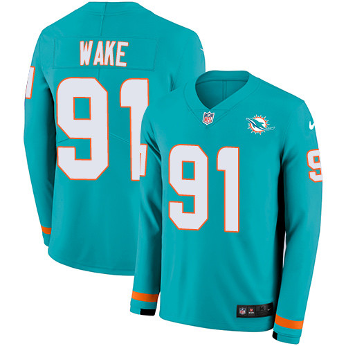 Nike Dolphins #91 Cameron Wake Aqua Green Team Color Men's Stitched NFL Limited Therma Long Sleeve Jersey Nike Dolphins #91 Cameron Wake Aqua Green Team Color Men's Stitched NFL Limited Therma Long Sleeve Jersey