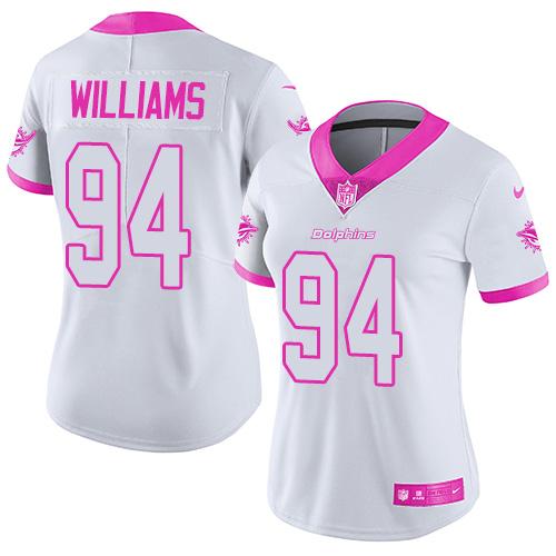 Nike Dolphins #94 Mario Williams White Pink Women's Stitched NFL Limited Rush Fashion Jersey