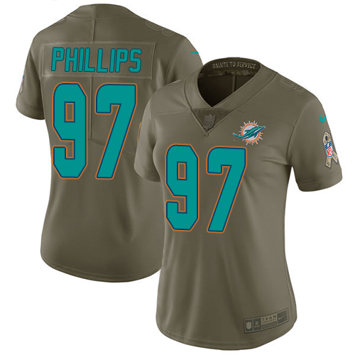 Nike Dolphins #97 Jordan Phillips Olive Women's Stitched NFL Limited 2017 Salute to Service Jersey
