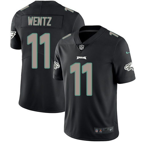 Nike Eagles #11 Carson Wentz Black Men's Stitched NFL Limited Rush Impact Jersey 
