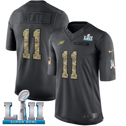 Nike Eagles #11 Carson Wentz Black Super Bowl LII Youth Stitched NFL Limited 2016 Salute to Service Jersey Nike Eagles #11 Carson Wentz Black Super Bowl LII Youth Stitched NFL Limited 2016 Salute to Service Jersey