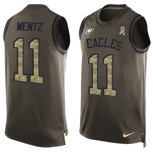 Nike Eagles #11 Carson Wentz Green Men's Stitched NFL Limited Salute To Service Tank Top Jersey