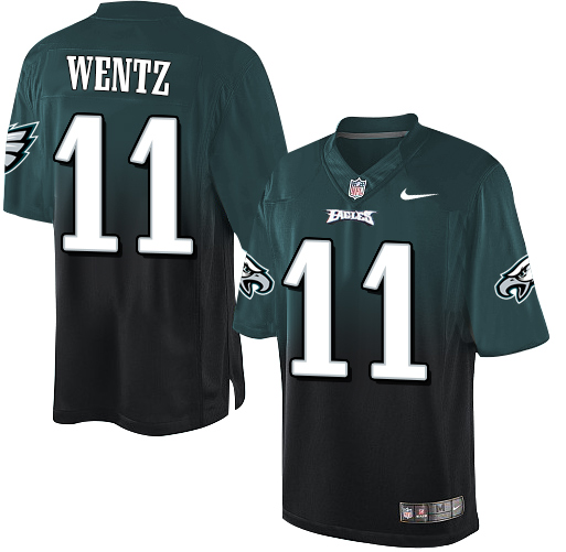 Nike Eagles #11 Carson Wentz Midnight Green Black Men's Stitched NFL Elite Fadeaway Fashion Jersey