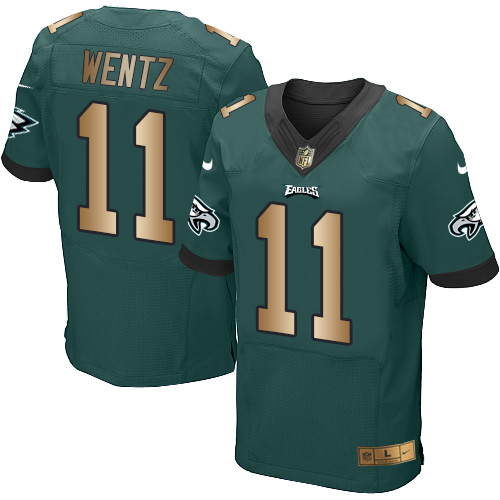 Nike Eagles #11 Carson Wentz Midnight Green Team Color Women's Stitched NFL New Elite Gold Jersey
