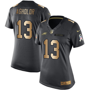Nike Eagles #13 Nelson Agholor Black Women's Stitched NFL Limited Gold Salute to Service Jersey