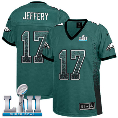 Nike Eagles #17 Alshon Jeffery Midnight Green Team Color Super Bowl LII Women's Stitched NFL Elite Drift Fashion Jersey