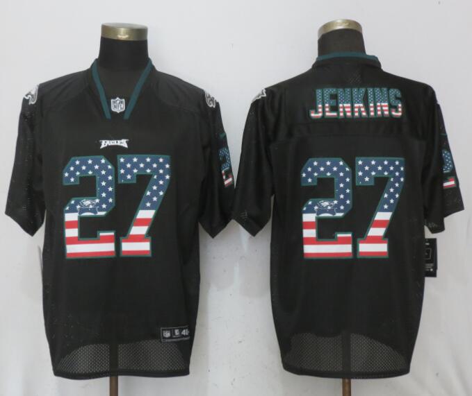 Nike Eagles #27 Malcolm Jenkins Black USA Flag Elite Jersey