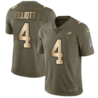Nike Eagles #4 Jake Elliott Olive Gold Men's Stitched NFL Limited 2017 Salute To Service Jersey