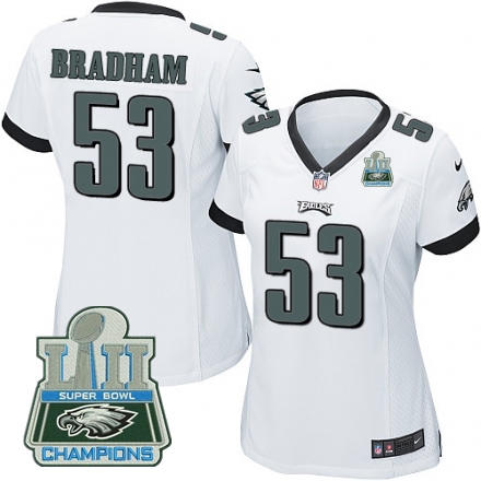 Nike Eagles #53 Nigel Bradham White Women 2018 Super Bowl Champions Game Jersey