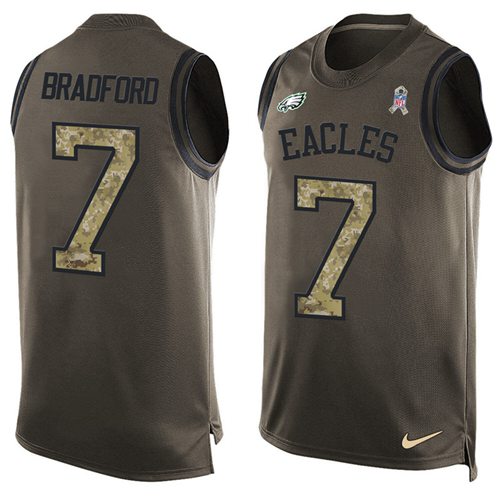Nike Eagles #7 Sam Bradford Green Men's Stitched NFL Limited Salute To Service Tank Top Jersey