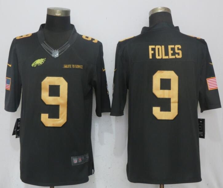 Nike Eagles #9 Nick Foles Anthracite Gold Salute To Service Limited Jersey