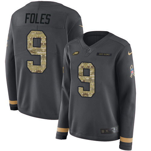 Nike Eagles #9 Nick Foles Anthracite Salute to Service Women's Stitched