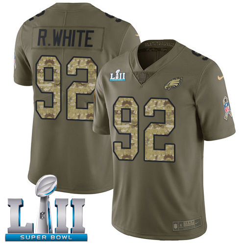 Nike Eagles #92 Reggie White Olive Camo Super Bowl LII Men's Stitched NFL Limited 2017 Salute To Service Jersey