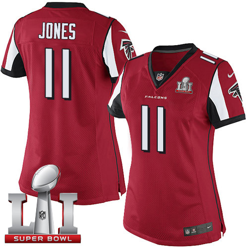 Nike Falcons #11 Julio Jones Red Team Color Super Bowl LI 51 Women's Stitched NFL Limited Jersey