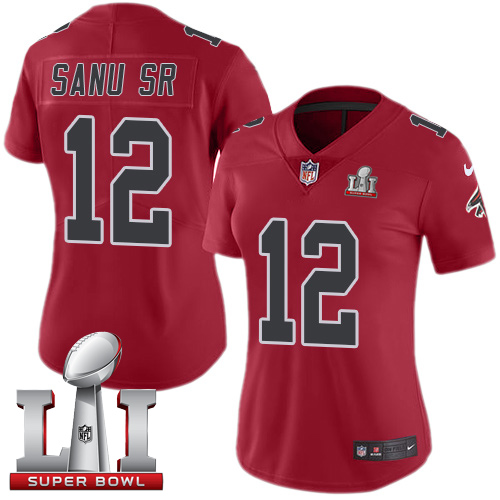 Nike Falcons #12 Mohamed Sanu Sr Red Super Bowl LI 51 Women's Stitched NFL Limited Rush Jersey