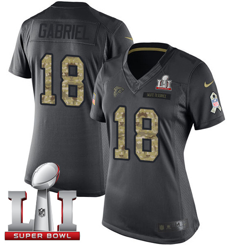 Nike Falcons #18 Taylor Gabriel Black Super Bowl LI 51 Women's Stitched NFL Limited 2016 Salute to Service Jersey Nike Falcons #18 Taylor Gabriel Black Super Bowl LI 51 Women's Stitched NFL Limited 2016 Salute to Service Jersey
