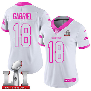 Nike Falcons #18 Taylor Gabriel White Pink Super Bowl LI 51 Women's Stitched NFL Limited Rush Fashion Jersey