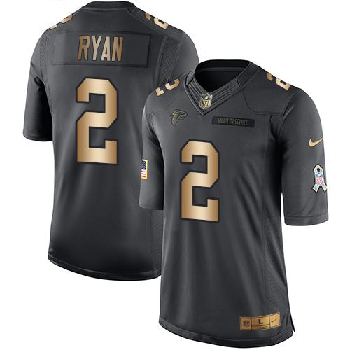 Nike Falcons #2 Matt Ryan Black Men's Stitched NFL Limited Gold Salute To Service Jersey Nike Falcons #2 Matt Ryan Black Men's Stitched NFL Limited Gold Salute To Service Jersey