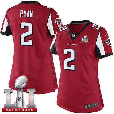 Nike Falcons #2 Matt Ryan Red Team Color Super Bowl LI 51 Women's Stitched NFL Limited Jersey