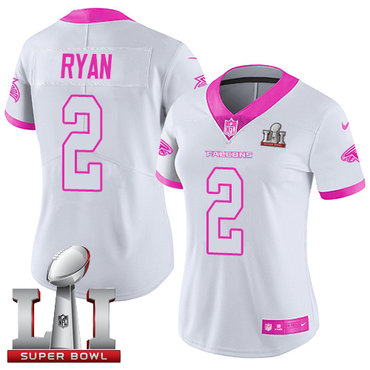 Nike Falcons #2 Matt Ryan White Pink Super Bowl LI 51 Women's Stitched NFL Limited Rush Fashion Jersey