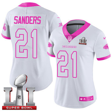 Nike Falcons #21 Deion Sanders White Pink Super Bowl LI 51 Women's Stitched NFL Limited Rush Fashion Jersey Nike Falcons #21 Deion Sanders White Pink Super Bowl LI 51 Women's Stitched NFL Limited Rush Fashion Jersey