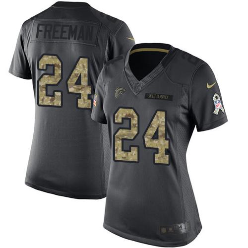 Nike Falcons #24 Devonta Freeman Black Women's Stitched NFL Limited 2016 Salute to Service Jersey Nike Falcons #24 Devonta Freeman Black Women's Stitched NFL Limited 2016 Salute to Service Jersey