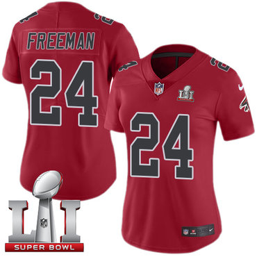 Nike Falcons #24 Devonta Freeman Red Super Bowl LI 51 Women's Stitched NFL Limited Rush Jersey