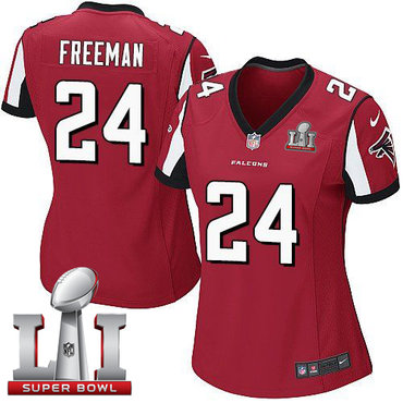 Nike Falcons #24 Devonta Freeman Red Team Color Super Bowl LI 51 Women's Stitched NFL Elite Jersey