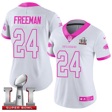 Nike Falcons #24 Devonta Freeman White Pink Super Bowl LI 51 Women's Stitched NFL Limited Rush Fashion Jersey
