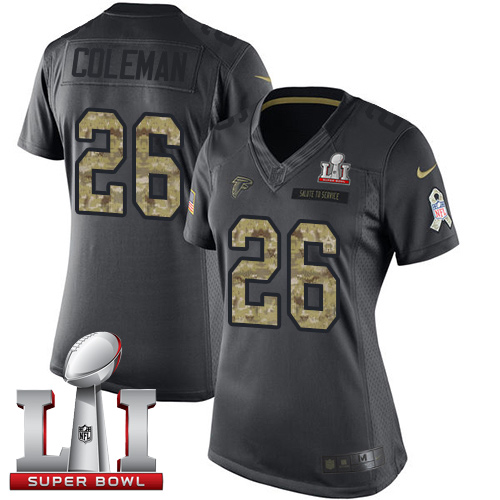 Nike Falcons #26 Tevin Coleman Black Super Bowl LI 51 Women's Stitched NFL Limited 2016 Salute to Service Jersey