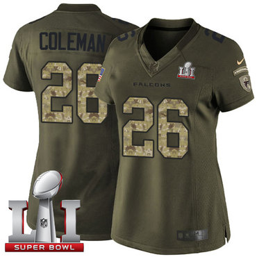 Nike Falcons #26 Tevin Coleman Green Super Bowl LI 51 Women's Stitched NFL Limited Salute to Service Jersey Nike Falcons #26 Tevin Coleman Green Super Bowl LI 51 Women's Stitched NFL Limited Salute to Service Jersey