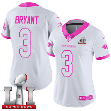 Nike Falcons #3 Matt Bryant White Pink Super Bowl LI 51 Women's Stitched NFL Limited Rush Fashion Jersey