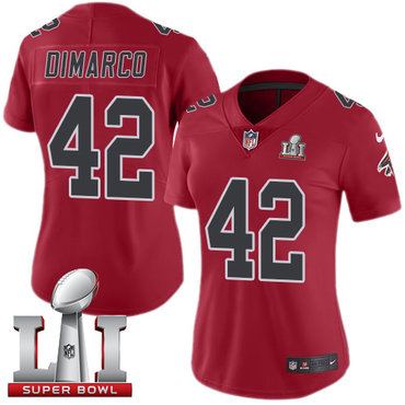Nike Falcons #42 Patrick DiMarco Red Super Bowl LI 51 Women's Stitched NFL Limited Rush Jersey
