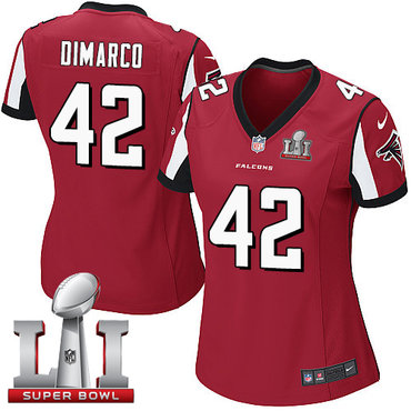 Nike Falcons #42 Patrick DiMarco Red Team Color Super Bowl LI 51 Women's Stitched NFL Elite Jersey