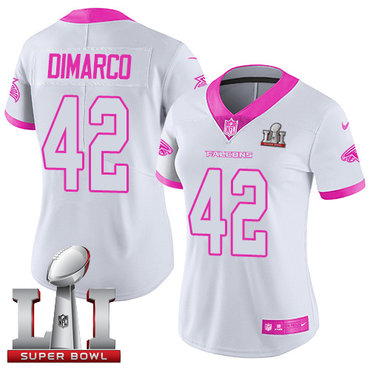 Nike Falcons #42 Patrick DiMarco White Pink Super Bowl LI 51 Women's Stitched NFL Limited Rush Fashion Jersey