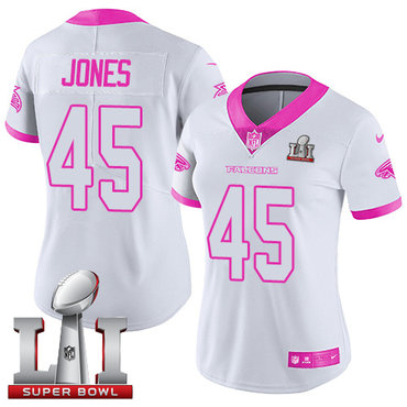 Nike Falcons #45 Deion Jones White Pink Super Bowl LI 51 Women's Stitched NFL Limited Rush Fashion Jersey Nike Falcons #45 Deion Jones White Pink Super Bowl LI 51 Women's Stitched NFL Limited Rush Fashion Jersey