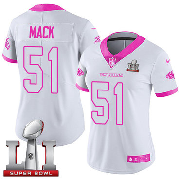 Nike Falcons #51 Alex Mack White Pink Super Bowl LI 51 Women's Stitched NFL Limited Rush Fashion Jersey