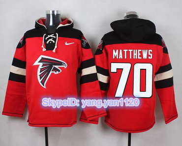 Nike Falcons #70 Jake Matthews Red Player Pullover NFL Hoodie