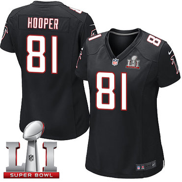 Nike Falcons #81 Austin Hooper Black Alternate Super Bowl LI 51 Women's Stitched NFL Elite Jersey