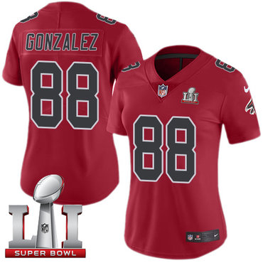 Nike Falcons #88 Tony Gonzalez Red Super Bowl LI 51 Women's Stitched NFL Limited Rush Jersey
