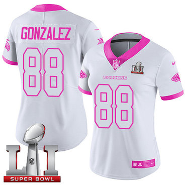 Nike Falcons #88 Tony Gonzalez White Pink Super Bowl LI 51 Women's Stitched NFL Limited Rush Fashion Jersey